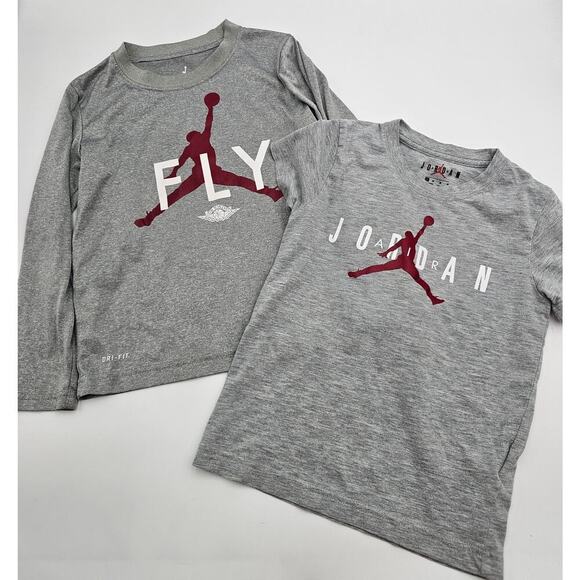 2 Air Jordan Boy's Size 5/6/7 Gray Long Sleeve and Short Sleeve Shirts - Picture 1 of 8